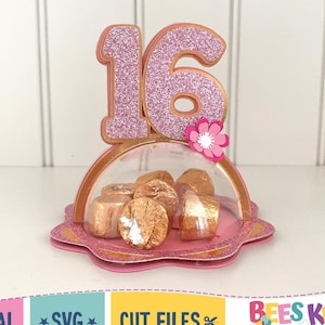 DIY 16e anniversaire dôme porte-bonbons Svg, DIY Sweet 16 support ballon SVG, Cricut ou fichier de coupe Silhouette