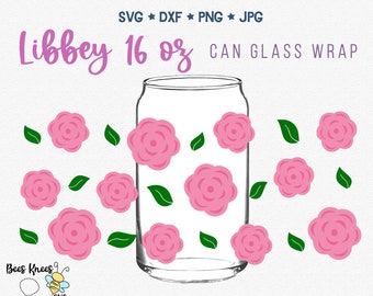 Rose Glass Wrap Svg, Libbey 16 oz Wrap, Can Glass Wrap Svg, Libbey Glass Wrap, Cut File for Cricut and Silhouette