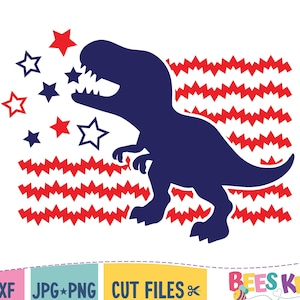 Dinosaur 4th of July Svg, T-Rex American Flag Svg, Patriotic Dinosaur, Cricut and Silhouette Cut Files