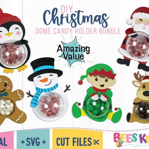 DIY Weihnachts-Kuppel-Süßigkeits-Halter-Svg, Weihnachtsmann, Rentier, Schneemann, Elf, Pinguin, Lebkuchenmann-Vorlage, Schnitt-Datei für Cricut oder Silhouette