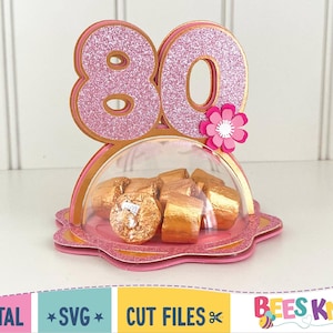DIY 80e anniversaire dôme porte-bonbons SVG, DIY 80 support de ballon SVG, Cricut ou fichier de coupe Silhouette