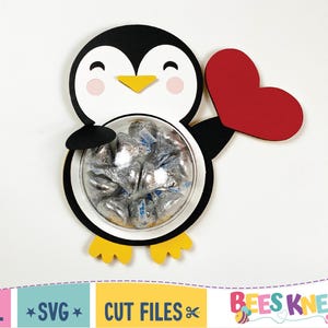 Porta caramelos de pingüino Svg, Porta caramelos DIY Svg, Porta caramelos de San Valentín, Archivo de corte para Cricut o Silhouette