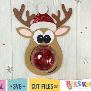 Rendier hoofd snoep houder, kerst snoep houder sjabloon, invulbare rendieren neus snoep houder SVG, Cricut gesneden bestand
