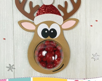 Reindeer Head Candy Holder, Christmas Candy Holder Template, Fillable Reindeer Nose Candy Holder SVG, Cricut Cut File
