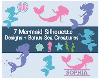 Mermaid Silhouette Svg, Mermaid Mongram, Mermaid Personalized SVG, Cricut and Silhouette Cut Files