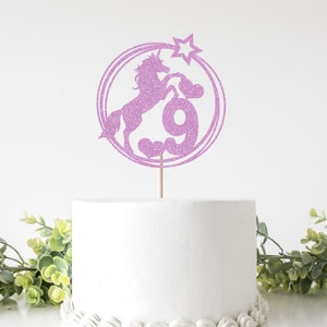 Licorne 9e anniversaire Cake Topper Svg, décorations de fête thème Licorne Svg, Cricut & Silhouette coupe fichiers