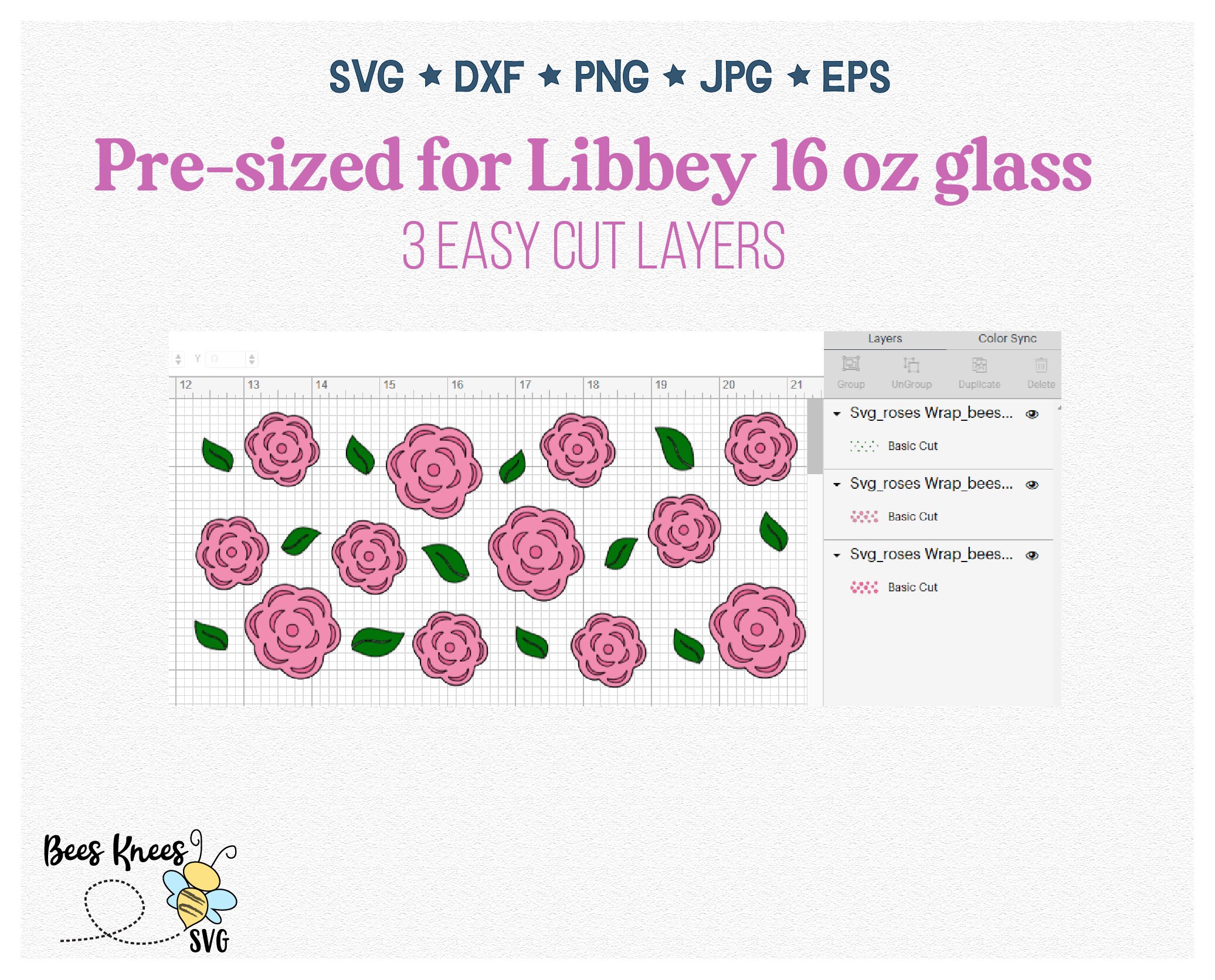 Rose Glass Wrap Svg, Libbey 16 Oz Wrap, Can Glass Wrap Svg, Libbey ...