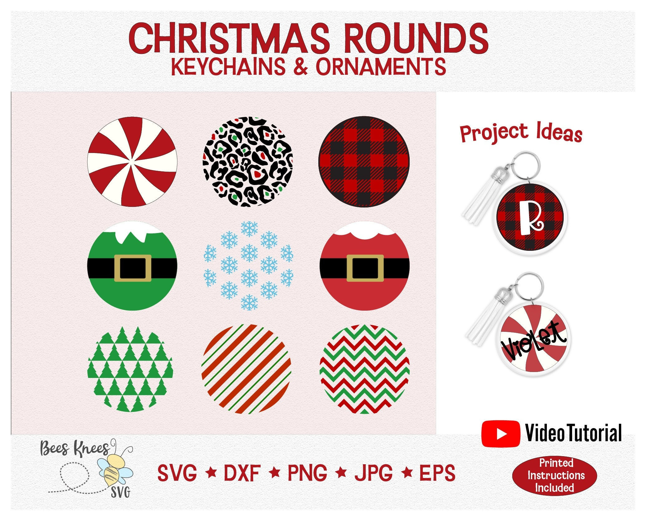 Christmas Keychain SVG Winter Keychain Svg Round Christmas Etsy