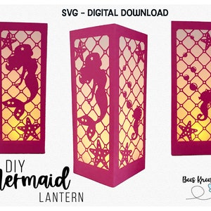 Sirène lanterne Svg, sirène luminaire Svg, fichier de coupe numérique de pièce maîtresse de fête d'anniversaire