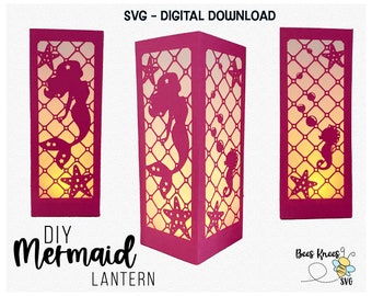 Linterna de sirena Svg, Luminaria de sirena Svg, Archivo de corte digital de centro de mesa de fiesta de cumpleaños