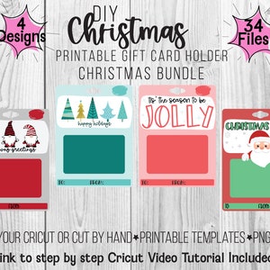 Afdrukbare kerstcadeaukaarthouder sjabloon bundel, vakantiecadeaukaart sjabloon, cadeaubonhouder PNG SVG PDF