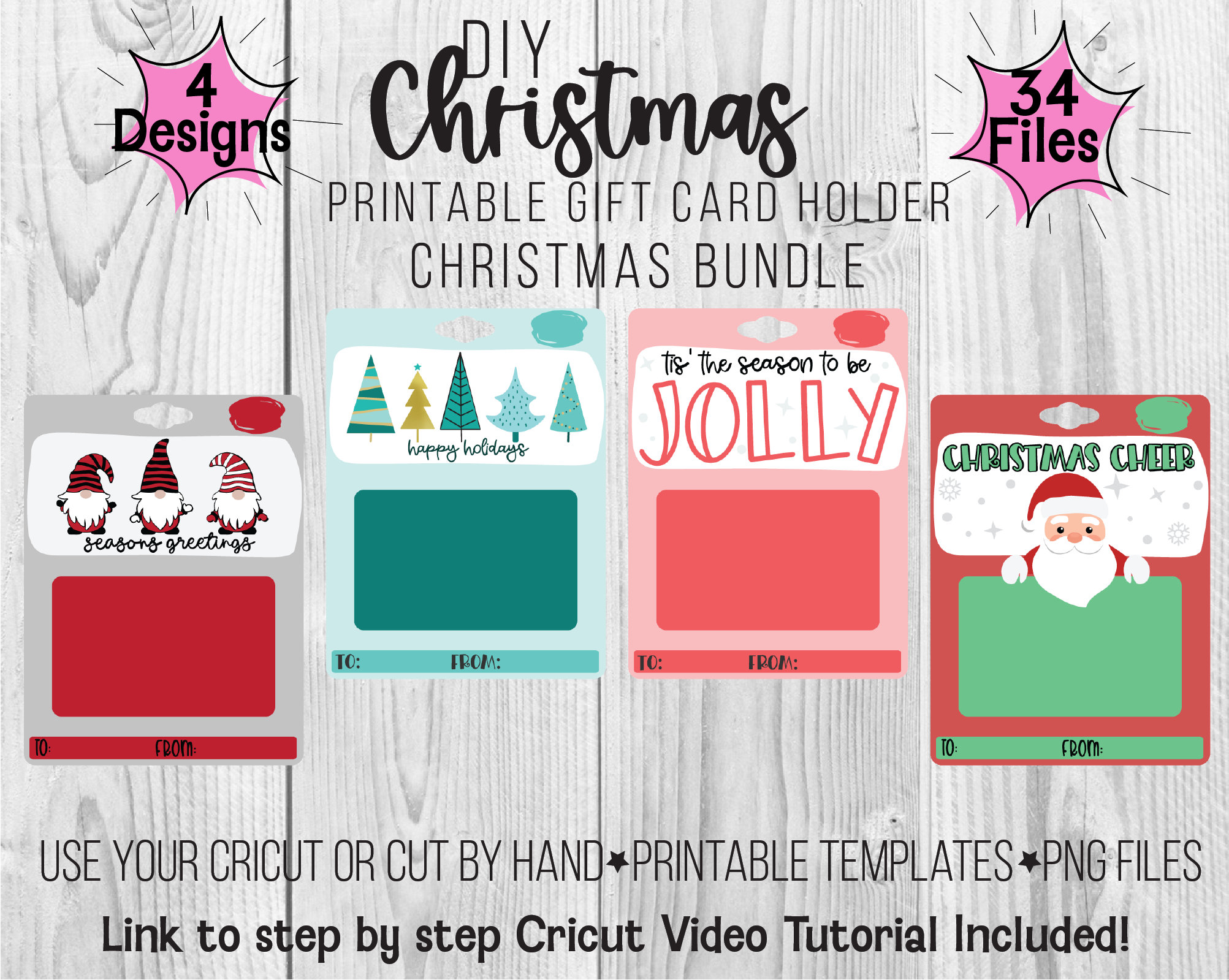 printable christmas gift card holder template bundle, holiday gift