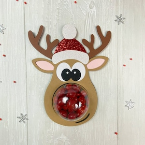 Reindeer Head Candy Holder, Christmas Candy Holder Template, Fillable Reindeer Nose Candy Holder SVG, Cricut Cut File