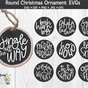 Ronde kerstornament Svg, Ornament Sayings Bundle, Wood Slice Ornament Svg, Cut-bestand voor Cricut en Silhouette