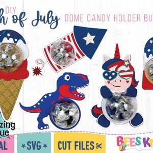 DIY 4 juillet dôme porte-bonbons Svg, lot de modèles patriotique, licorne, T-Rex, crème glacée, pétard, fichier de coupe pour Cricut ou Silhouette