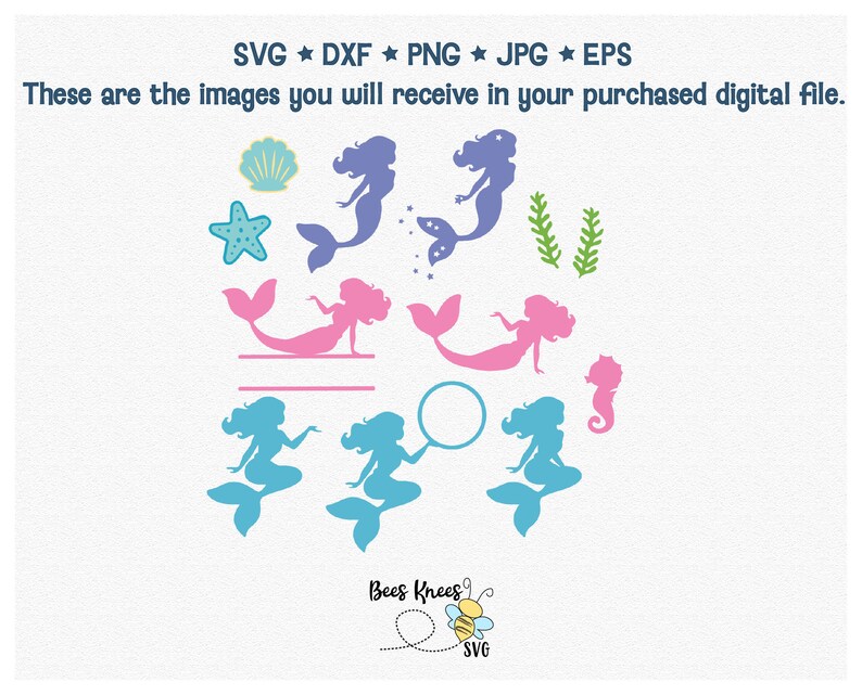 Mermaid Silhouettes and under the sea extras. Includes starfish, seashells, seaweed, seahorse. Can be used as monograms.