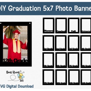 Bannière photo de remise des diplômes Svg, bannière bricolage promotion 2025, modèle de bannière photo 5 x 7, décorations de fête de remise des diplômes Svg