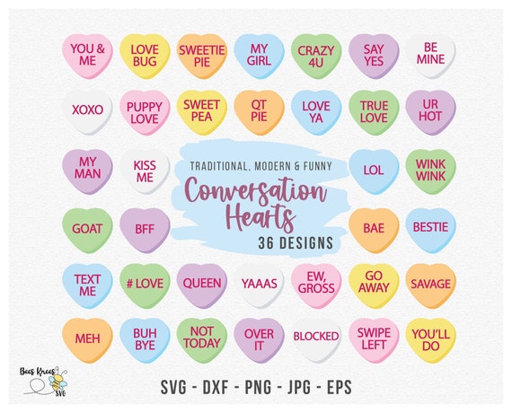 Conversation Hearts Svg, Funny Hearts Svg, Valentine's Day Svg