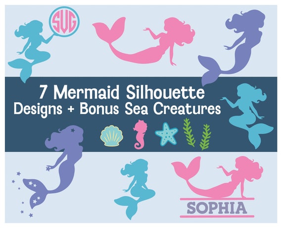 Mermaid Silhouette Svg, Mermaid Mongram, Mermaid Personalized SVG, Cricut and Silhouette Cut Files