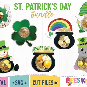 DIY St. Patrick's Day Dome Candy Holder Svg, Shamrock, Leprechaun, Pot of Gold Template, Cut File for Cricut or Silhouette