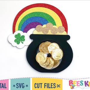 Porta caramelos de cúpula de olla de oro (Svg), plantilla de porta caramelos del Día de San Patricio (Svg), archivo de corte para Cricut o Silhouette