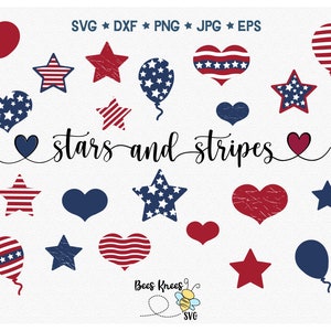 Patriotic Hearts Svg, 4th of July Svg, Patriotic Stars Svg, Stars and Stripes SVG, Cut file for Cricut and Silhouette