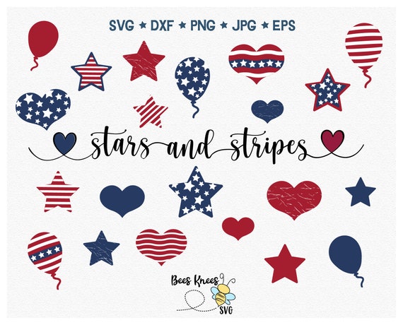 Patriotic Hearts Svg, 4th of July Svg, Patriotic Stars Svg, Stars and Stripes SVG, Cut file for Cricut and Silhouette