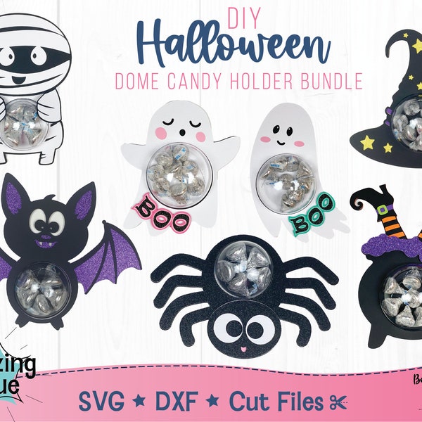 DIY Halloween Dome Candy Holder Svg, Ghost, Witch, Bat, Spider, Wizard Hat, Mummy Template, Cut File for Cricut or Silhouette