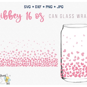 Hearts Glass Wrap Svg, Libbey 16 oz Wrap, Can Glass Wrap Svg, Floating Ombre Hearts Libbey Glass Wrap, Cut File for Cricut and Silhouette