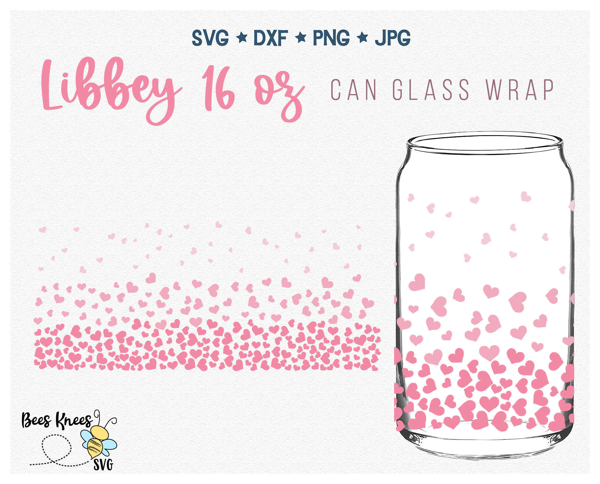 Hearts Glass Wrap Svg, Libbey 16 Oz Wrap, Can Glass Wrap Svg, Floating ...