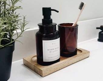 Natural Wood Tray, Soap Dispenser Tray, Farmhouse Soap Tray, Kitchen Tray, Bathroom Decor, 2 Soap Bottle Tray, Candles Tray, Decorative Tray