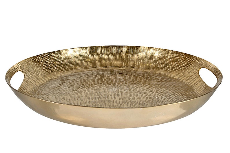 Hammered Gold Metal Round Tray Decorative Tray Cocktail Etsy