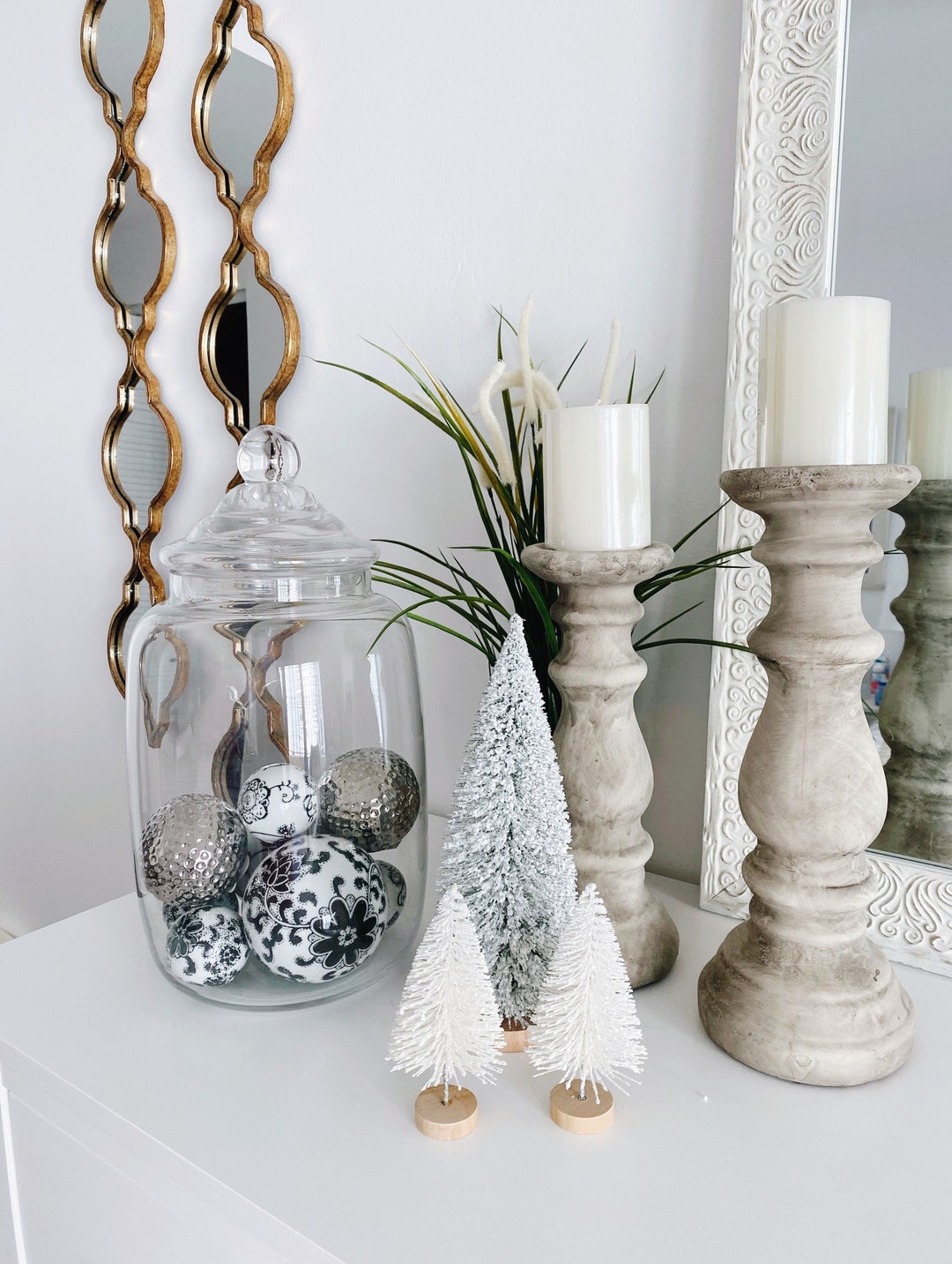 White & Black Ceramic Balls Set, Silver Decorative Balls for Bowls