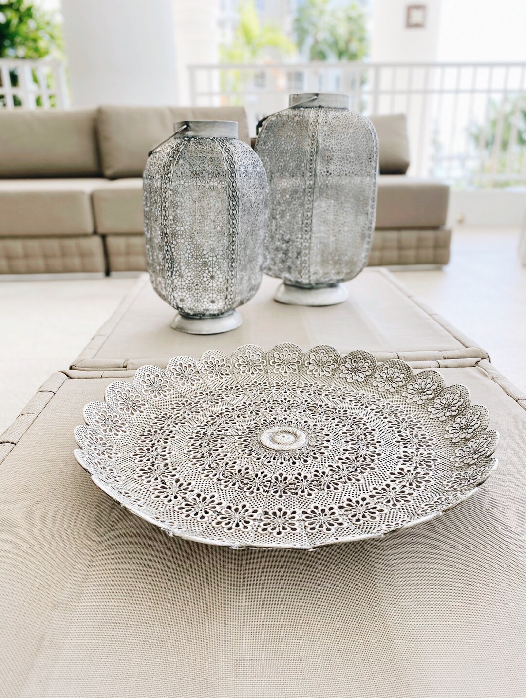 Farmhouse Tray, Antique Round Silver Tray, Decorative Tray, Farmhouse