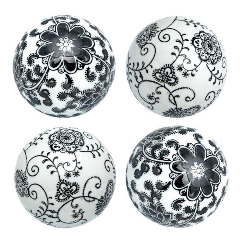 White & Black Ceramic Balls Set Decorative Balls for Bowls Etsy