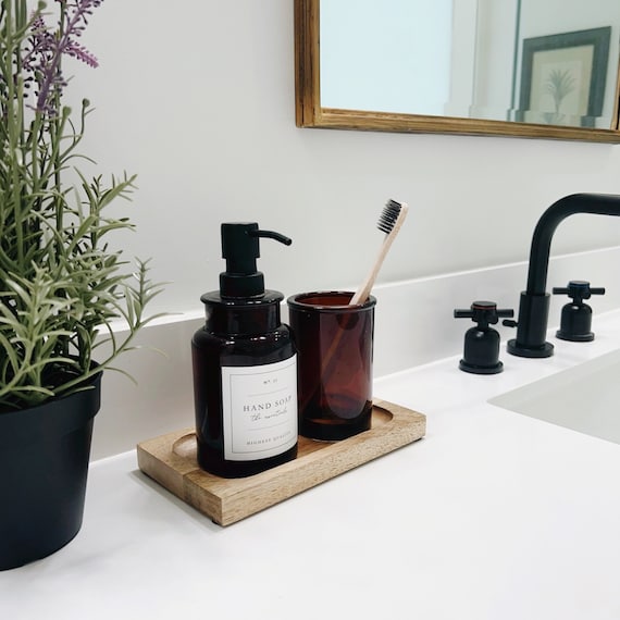 Natural Wood Tray, Soap Dispenser Tray, Farmhouse Soap Tray, Kitchen Tray, Bathroom Decor, 2 Soap Bottle Tray, Candles Tray, Decorative Tray