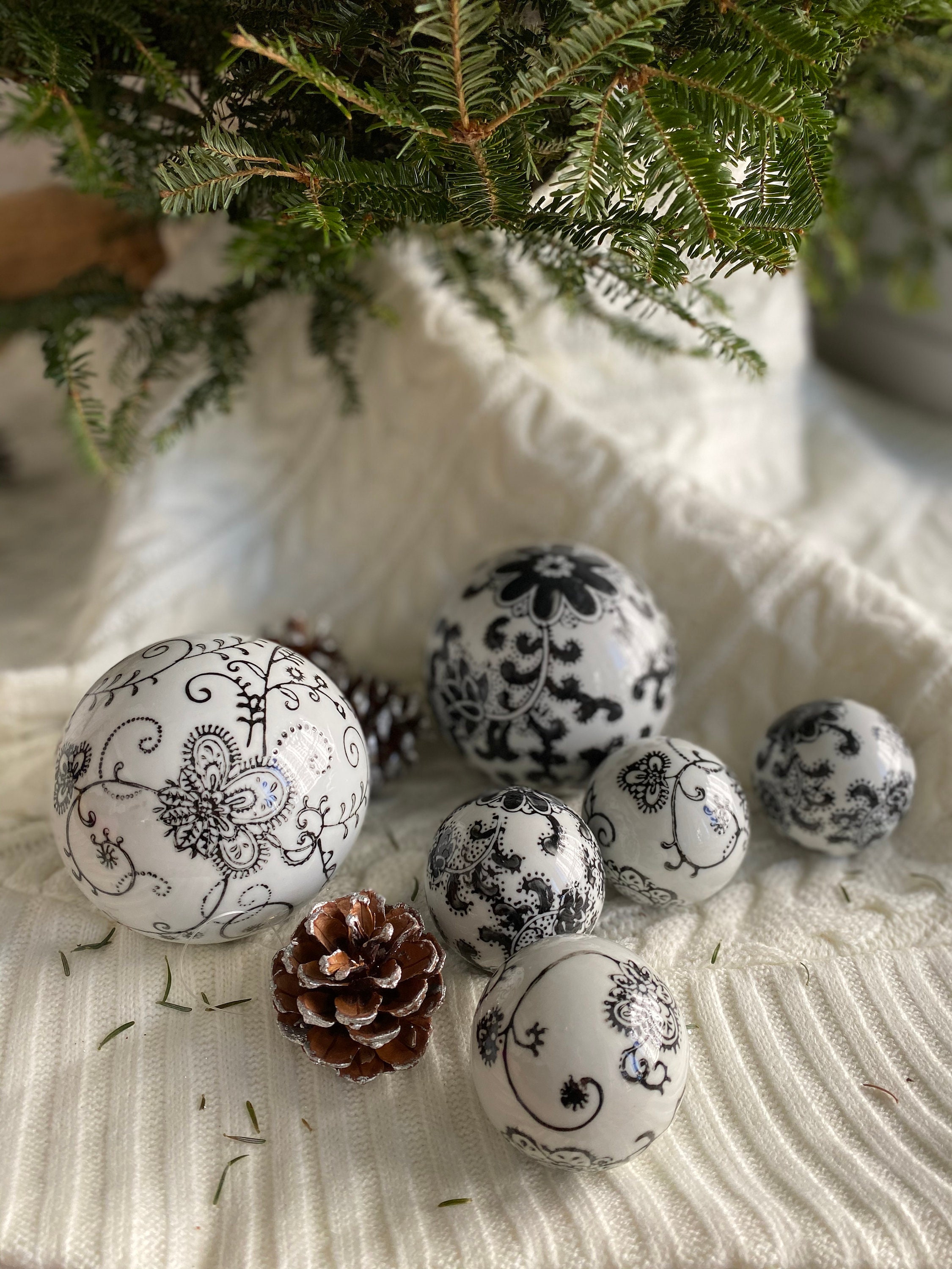 White & Black Ceramic Balls Set Silver Decorative Balls for Etsy