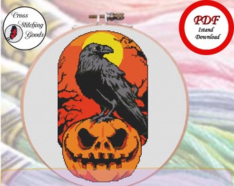 Halloween Raven Kruissteek Patroon, Moderne Kruissteek Patroon PDF