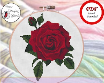 Rose Cross Stitch Pattern , Beautifull Red Rose  Cross Stitch  Pattern PDF