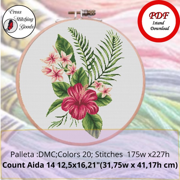 Exotic Flowers Cross Stitch Pattern , Modern Cross Stitch  Pattern PDF