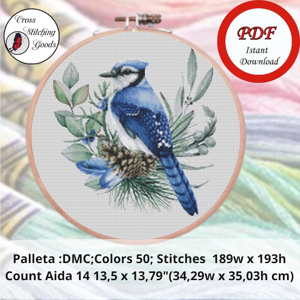 Blue Jay Cross Stitch Pattern , Modern Cross Stitch  Pattern PDF