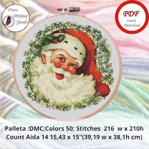 Vintage Santa Claus Cross Stitch Pattern , Modern Cross Stitch  Pattern PDF