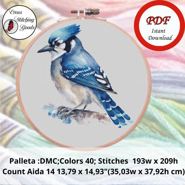 Blue Jay 1 Cross Stitch Pattern , Modern Cross Stitch  Pattern PDF