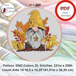 Hippie Gnome 3 ,Hippie Gnome with Pumpkin Cross Stitch Pattern