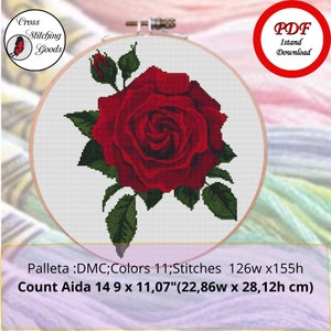 Rose Cross Stitch Pattern , Beautifull Red Rose  Cross Stitch  Pattern PDF