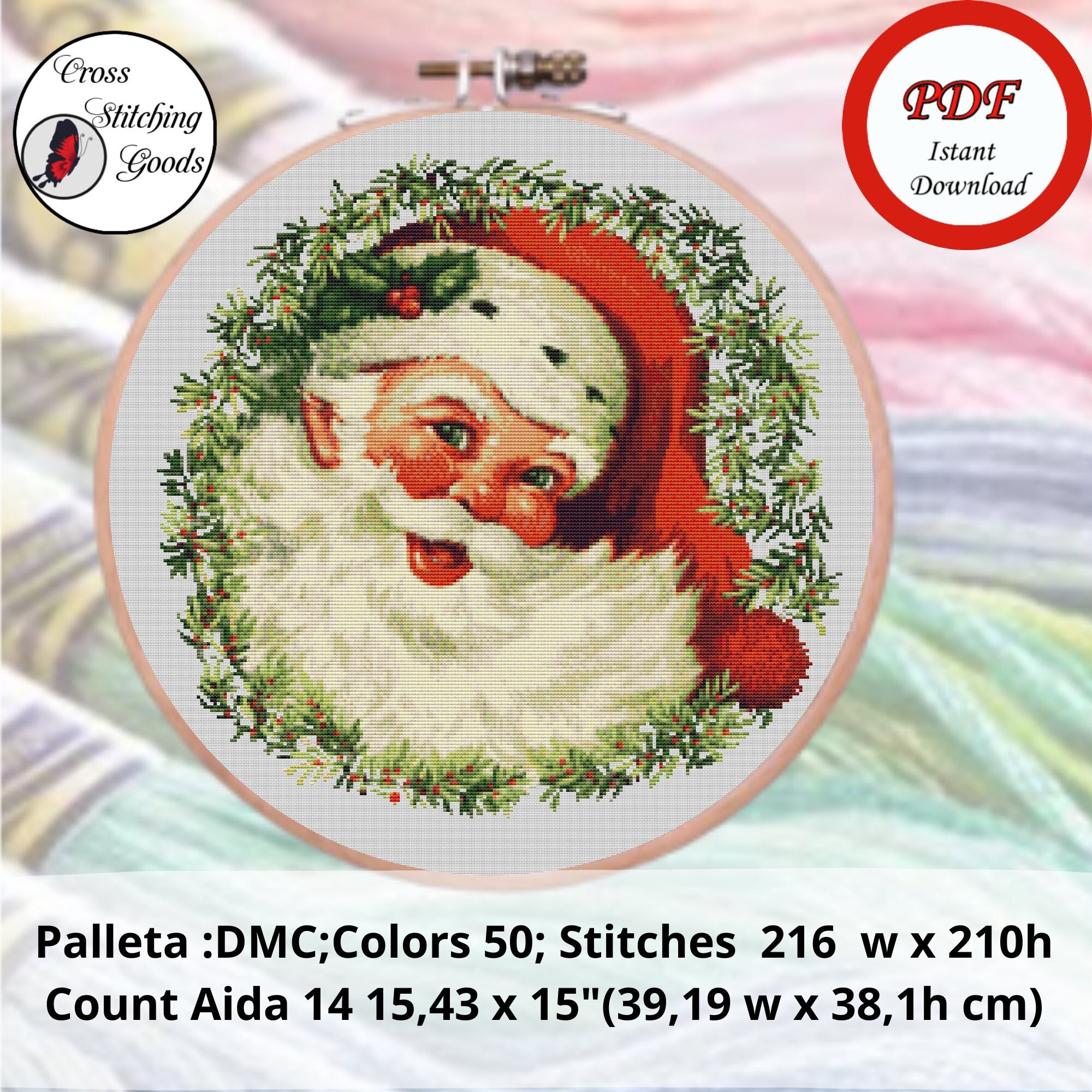 Vintage Santa Claus Cross Stitch Pattern Modern Cross Stitch Etsy
