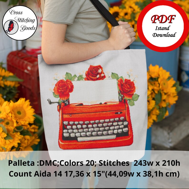 Retro Typewriter Cross Stitch Pattern , Easy Cross Stitch Pattern PDF