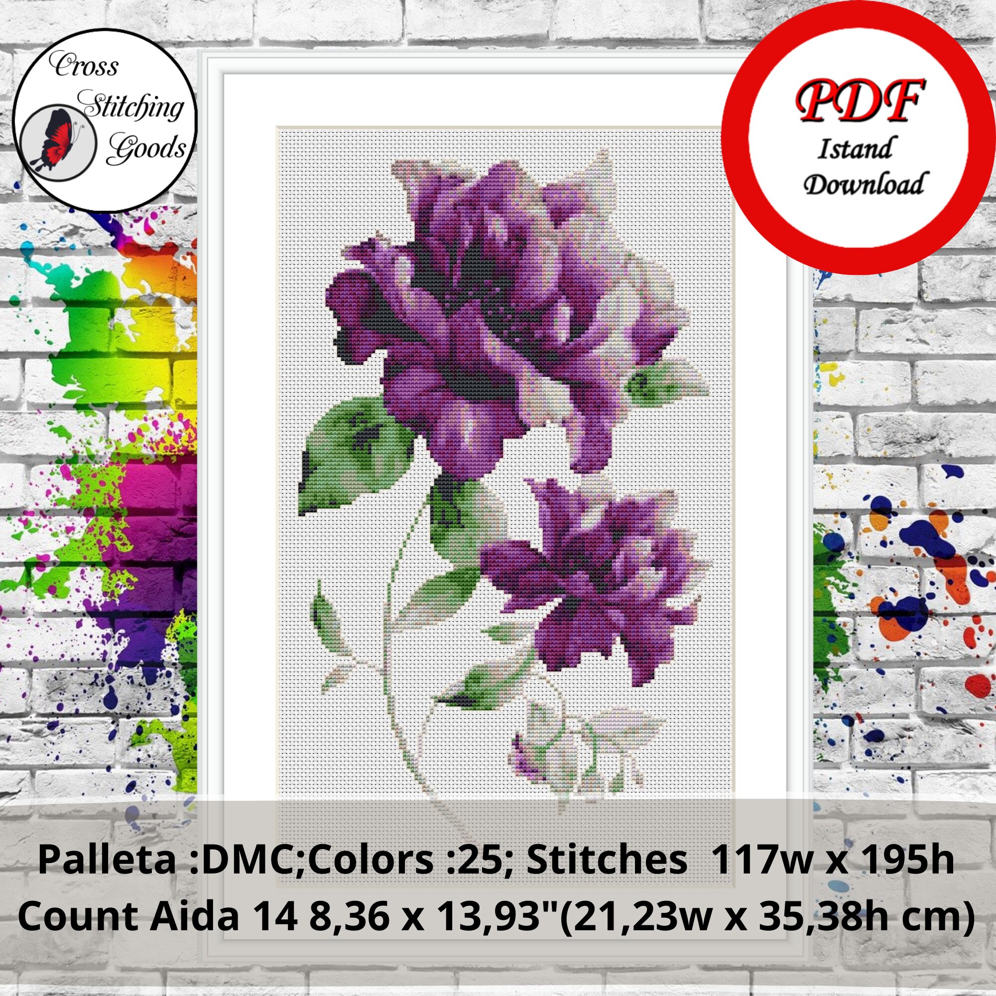 Violet Flowers Cross Stitch Pattern Easy Cross Stitch Etsy