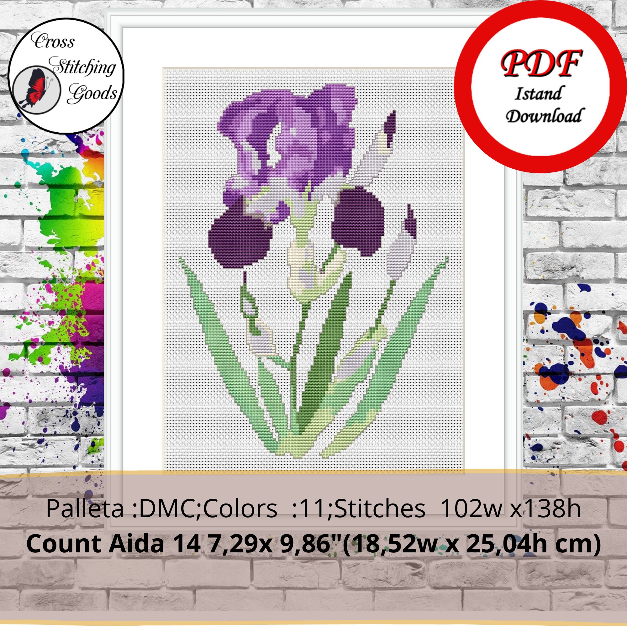Purple Iris Stitch Pattern Easy Cross Stitch Pattern PDF Etsy