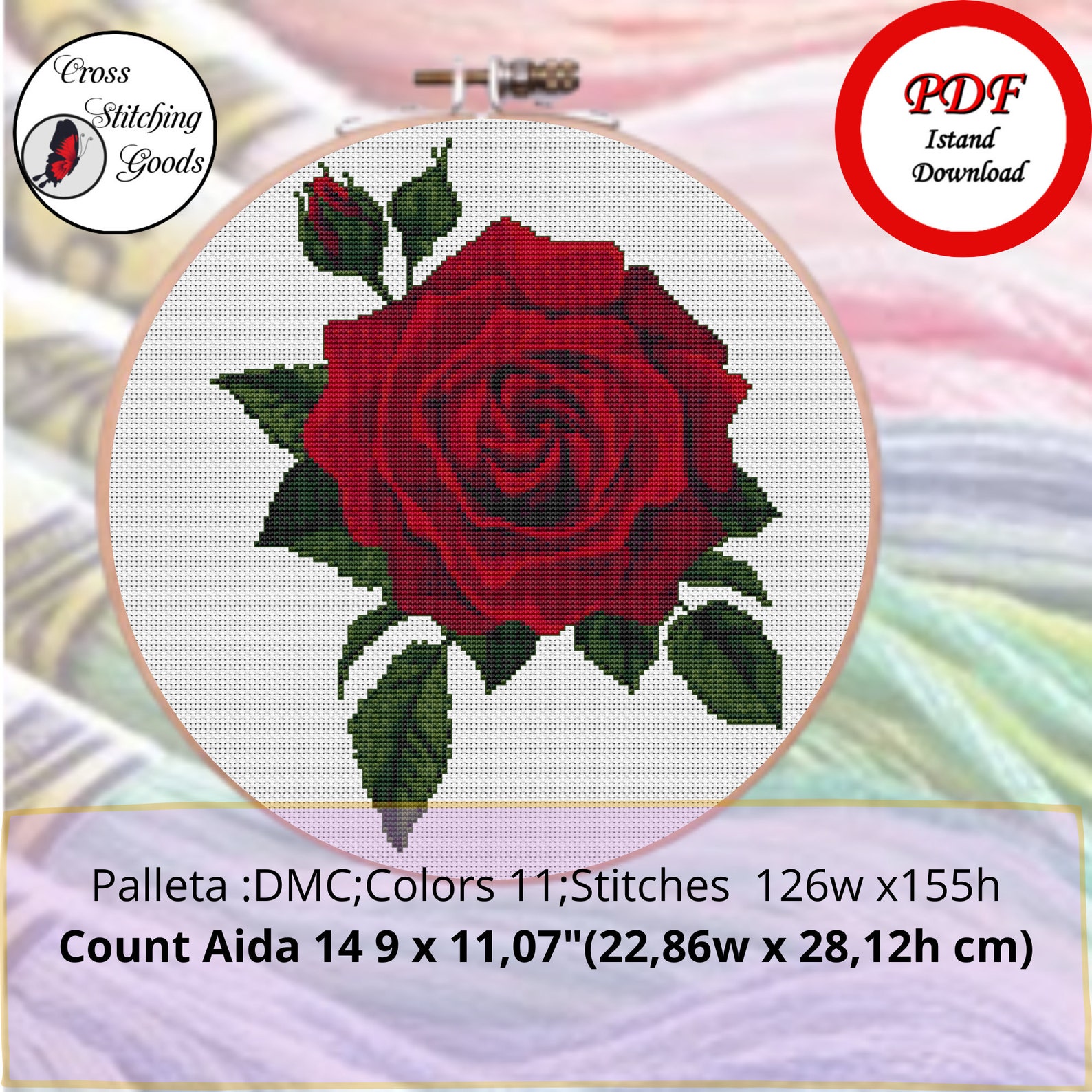Rose Cross Stitch Pattern Beautifull Red Rose Cross Stitch | Etsy